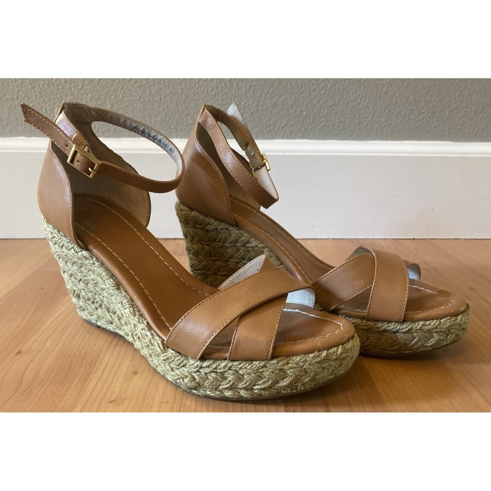 Boden Size 40 US 9 Brown Crossover Rope Platform Wedge Leather Espadrille Sandal